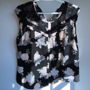 Candies Black Floral Short Sleeve Blouse
